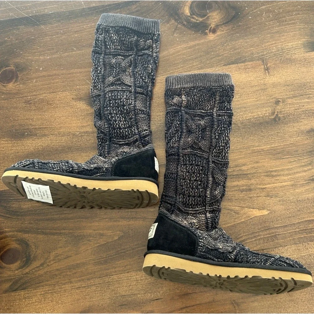 UGG Australia Patchwork Knit Lattice Cardy Charcoal Grey Tall Boots 1001020 Sz 7